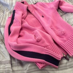 Polo Sweater with Navy strip on sleeve